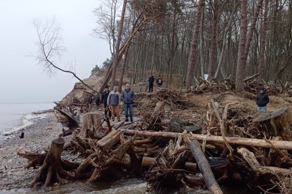 Mieszkańcy spacerują nad morzem.