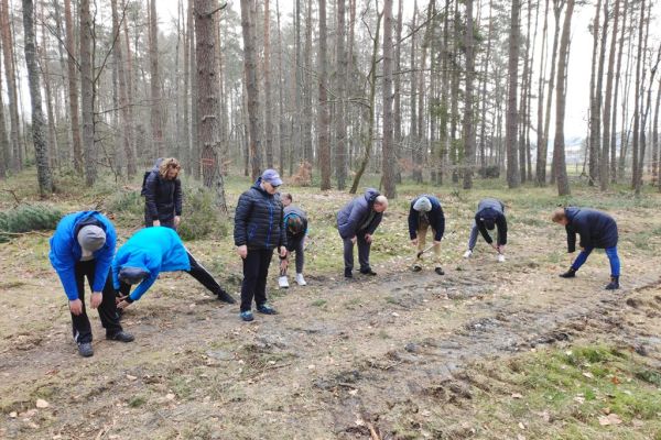 Mieszkańcy ćwiczą w lesie.