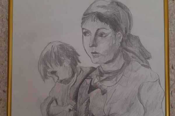 Rysunek ołówkiem, praca plastyczna mieszkańca.